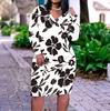 Women Plus Size V Neck Long Sleeve Floral Printed Red Pink Fitted Dress