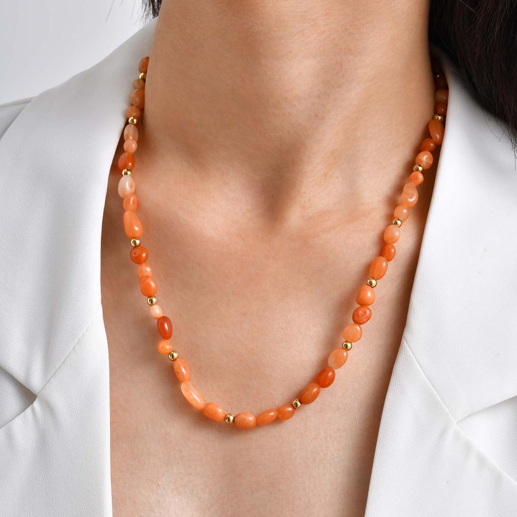 Bohemian Irregular Natural Stone Beaded Necklace Women's Stainless Steel Chain Necklaces Chic Daily Party Jewelry Gift