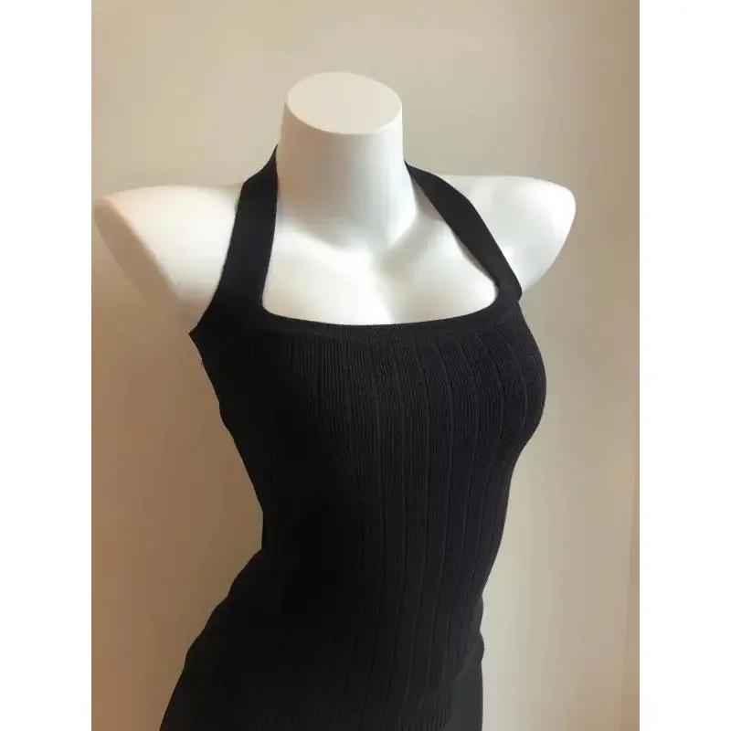 Summer Knitted Suspender Backless Crop Tops Women's Neck Strap Sleeveless Sexy Red Vest Vintage Tank New