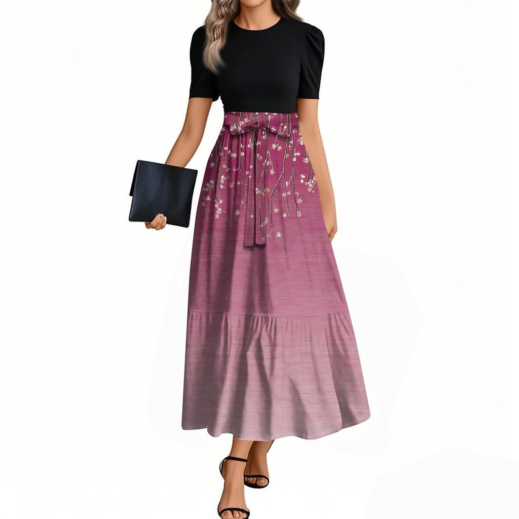 Women's Floral Print High Waist Fashionable And Elegant Dress