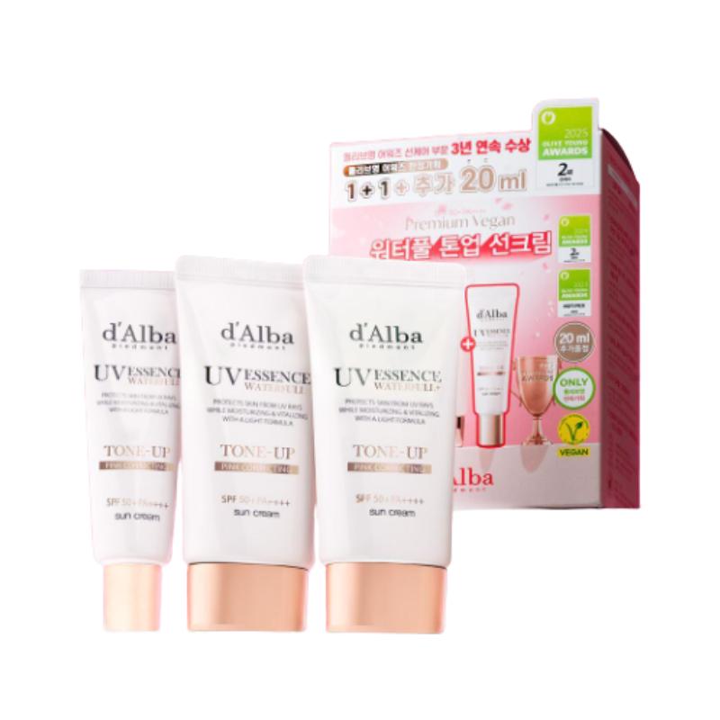 Sun Cream d’Alba Pink Tone-Up Sun Cream Awards Limited Set, 50ml × 2 + Free 20ml, Soft Pink Glow Care