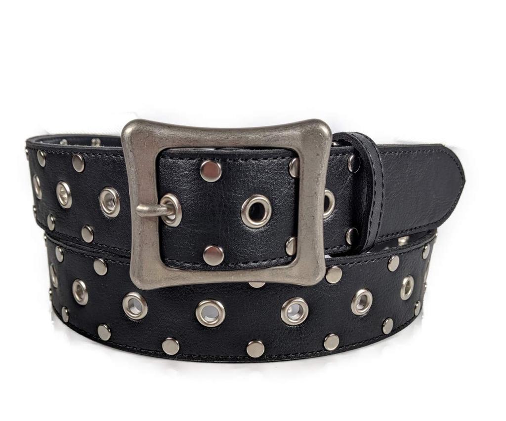 [SeaLand] Long Studded Belt (fits Waist Up To 130cm: 40mm Width) [Black] Made In Japan