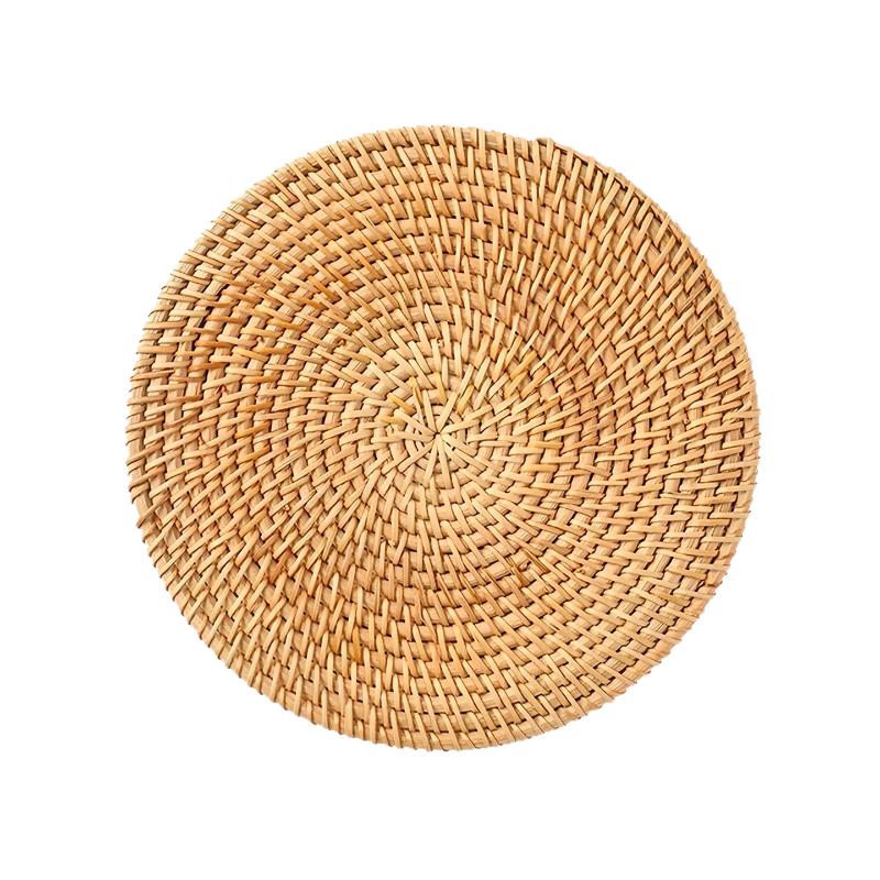 Round Patterned Rattan Coaster Protects Surfaces from Hot Coffee Mugs for Home and Kitchen