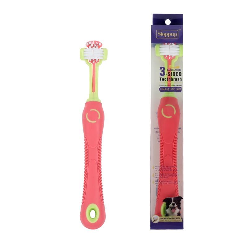 Pet Dog Toothbrush 3-Sided Pet Toothbrush Dog Cleaning Mouth Toothbrush Multiangle Cleaning Teeth Tool Cat Supplies красный
