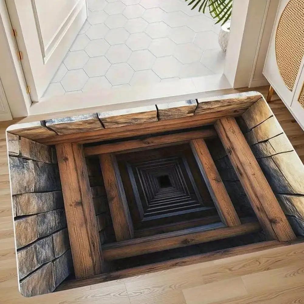 3D Tunelová Iluze Tištěný Flanelový Rohožka Optické Umění Design Protiskluzový Koberec Pro Domácí Dekoraci Nápad Na Dárek