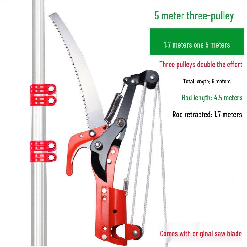 Aluminum Alloy Telescopic Pole and Pruner with High Branch Saw for Tree Pruning.