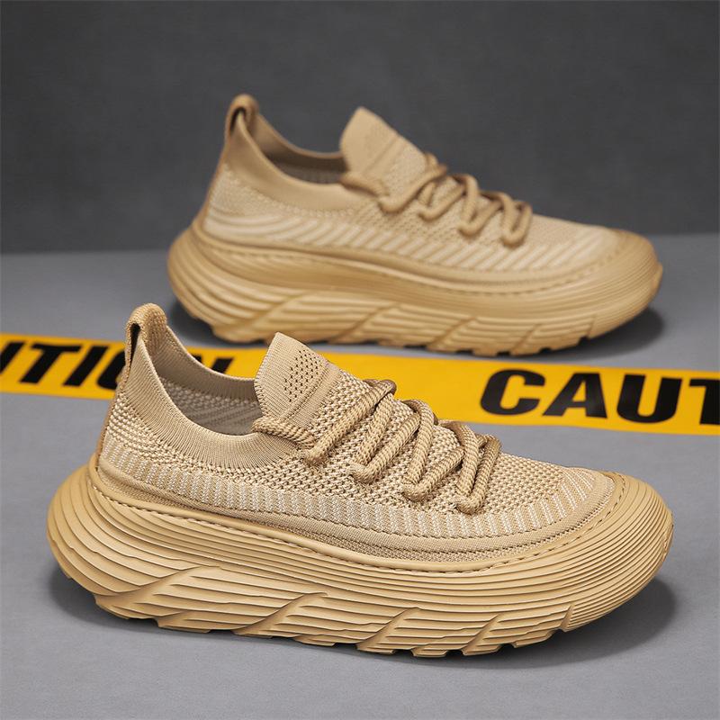 Letní pánská obuv nová fly-woven síťovina prodyšná sportovní obuv silná podrážka zvyšující výšku lehká měkká podrážka ležérní plátěná obuv pánská