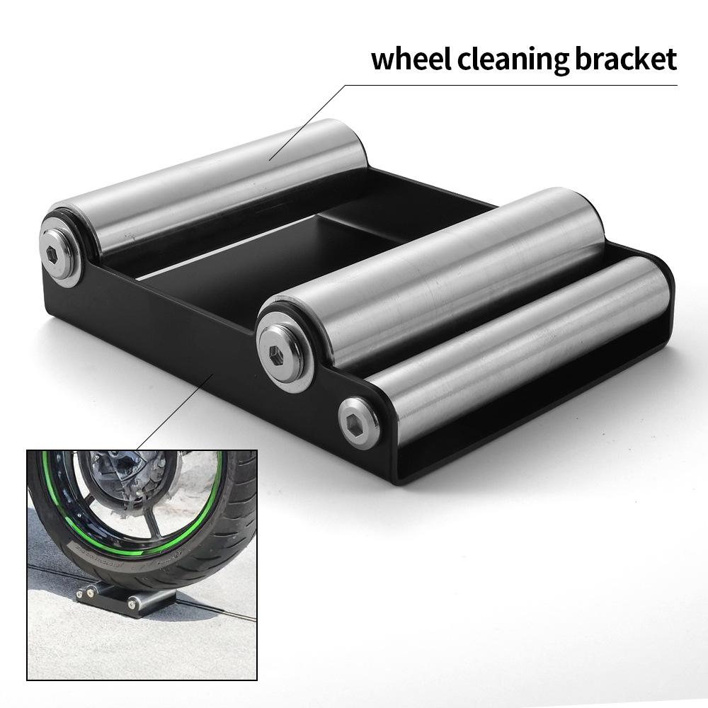 Black Motorcycle Universal Chain Clean Roller Ramp Lift Tire Cleaning Stand Tire Wash Bracket Portable For KTM YAMAHA HONDA