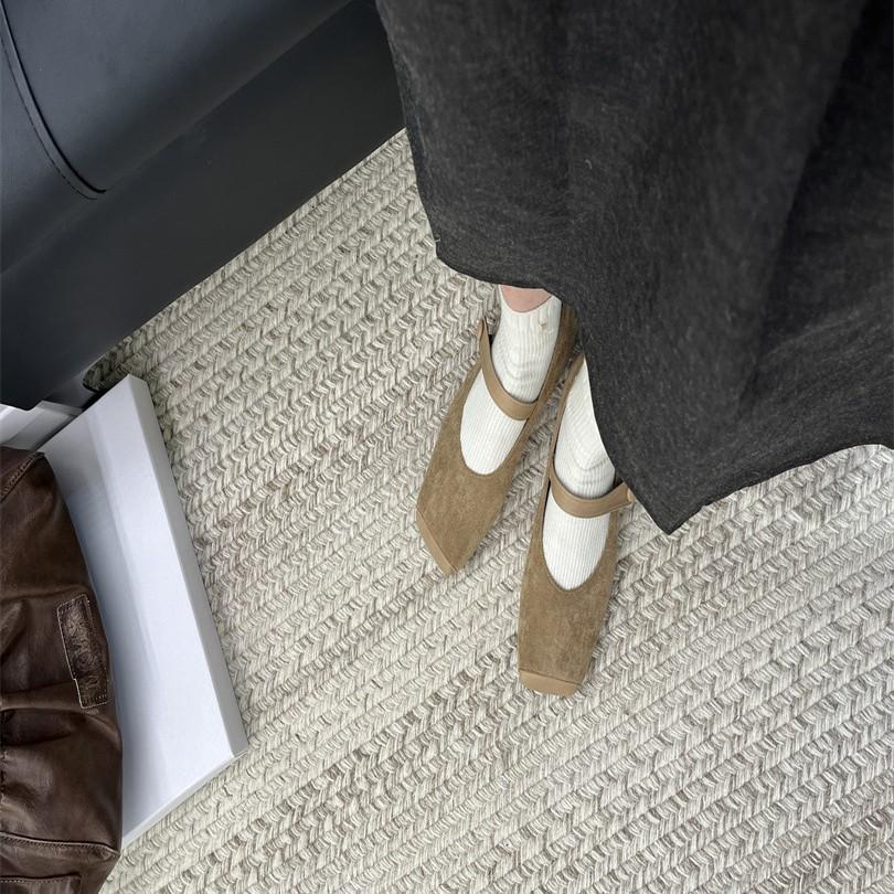 Retro Suede Leopard Print Square Head Flat Sole Single Shoes Versatile Soft Sole Word with Mary Jane Shoes