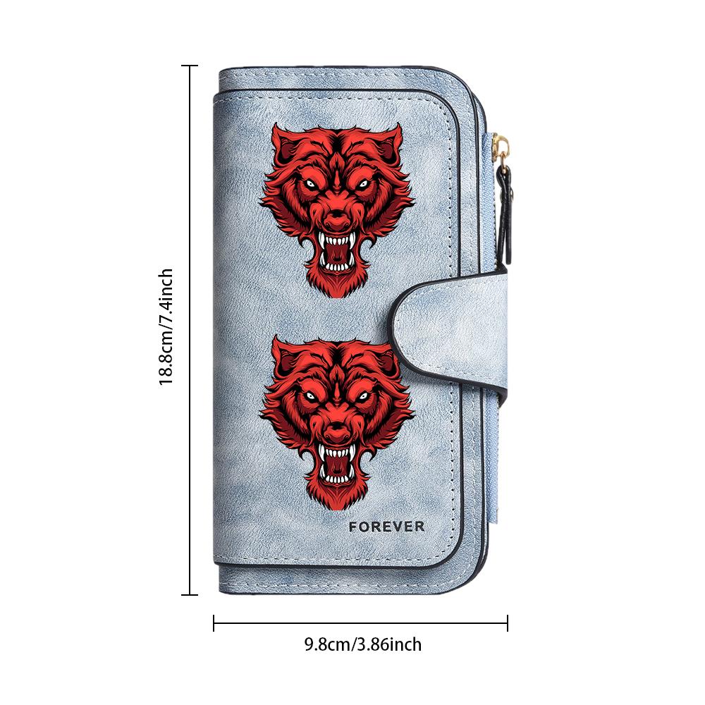 Red Wolf Print Long Wallet Fashion Faux Leather Multi Card Holder Forever Style Purse