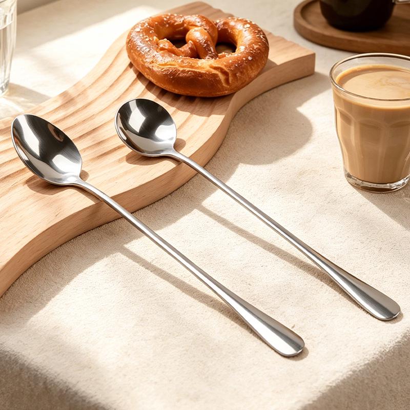 Korean-Style Stainless Steel Long Handle Spoon for Coffee, Soup, or Honey