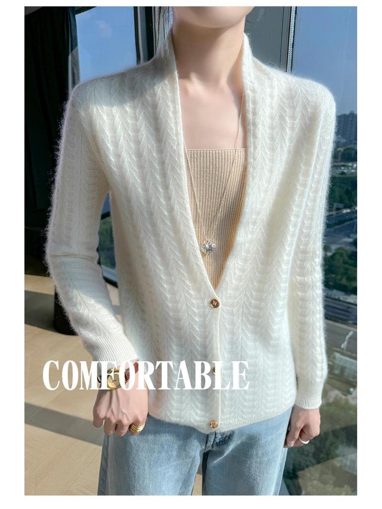 Women's High-End Slim Fit Wool Cardigan Sweater with Scarf Collar