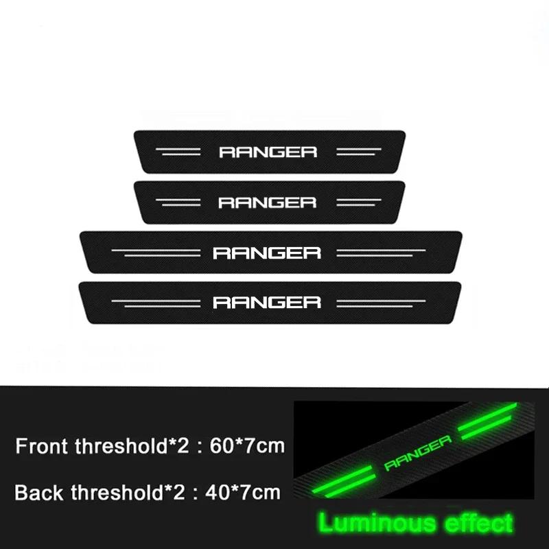 HXGR1 Luminous Car Threshold Decals for Ford Ranger 2025 Carbon Fiber Trunk Sill Anti Scratch Stickers Welcome Pedal Guards Interior