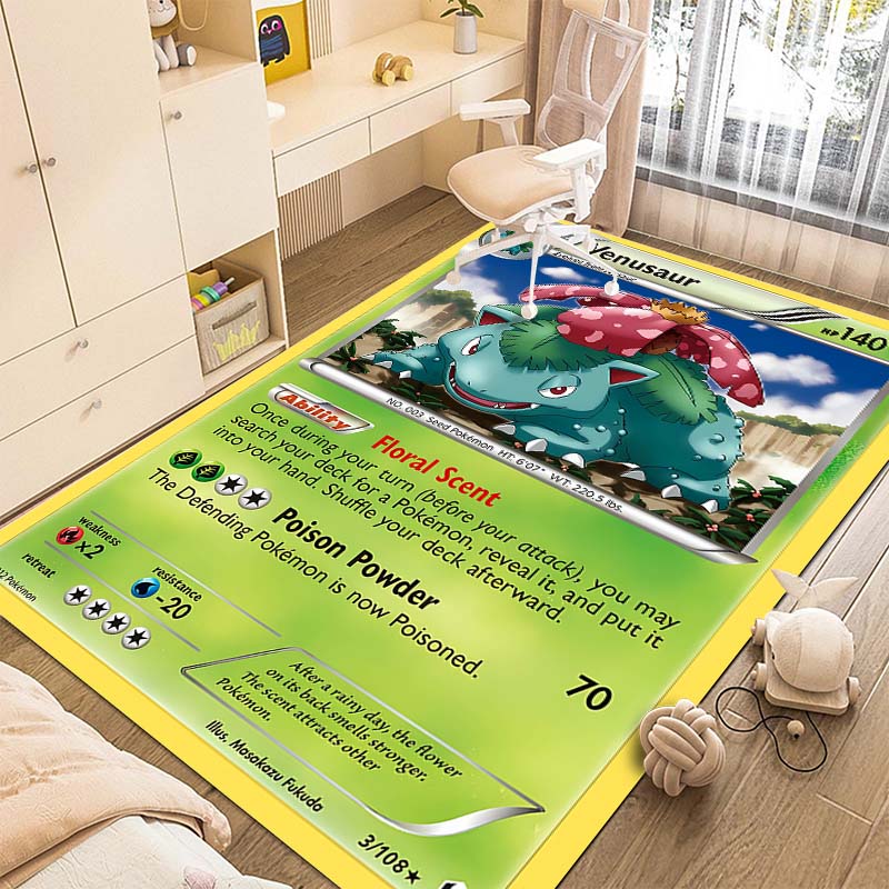 1PC Pokémon Game Cards Print Carpet for Living Room Bedroom Kid's Room Home Decor Area Rug Non-slip Mat Sofa Cloakroom Mat