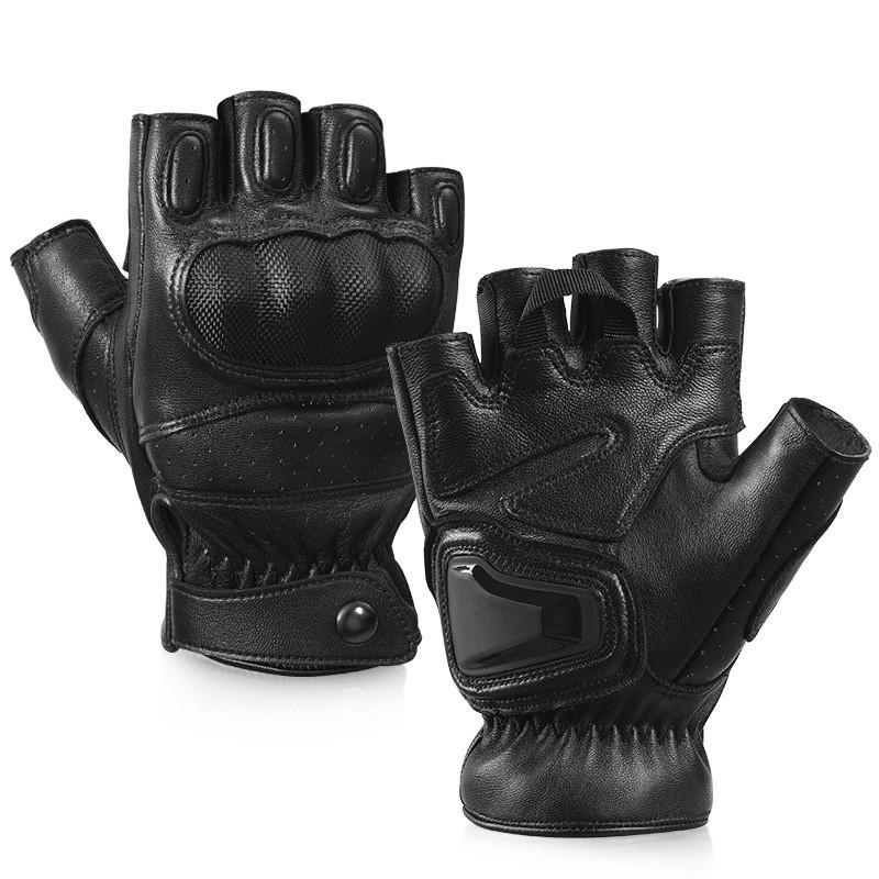 Half-Finger Motorcycle Gloves Men Women Leather Riding With Touchscreen Anti-Slip Impact Protection