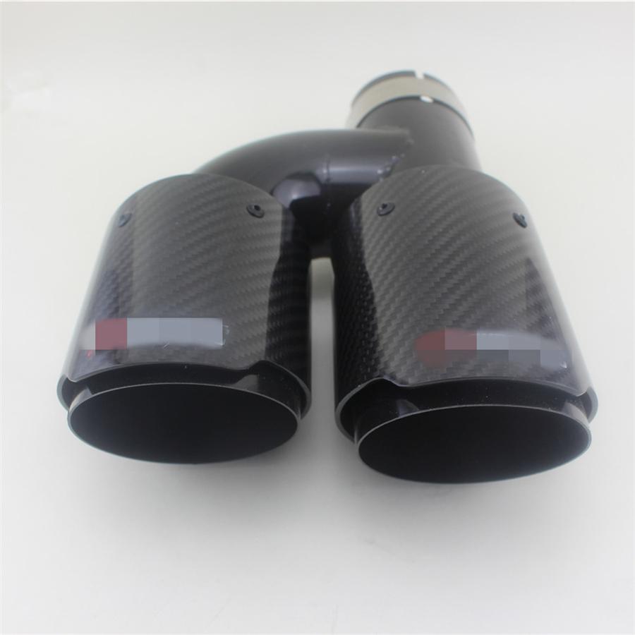 Universal Glossy 100% Real Carbon Fiber 63mm In 89mm Out Car SUV Dual Pipe Left