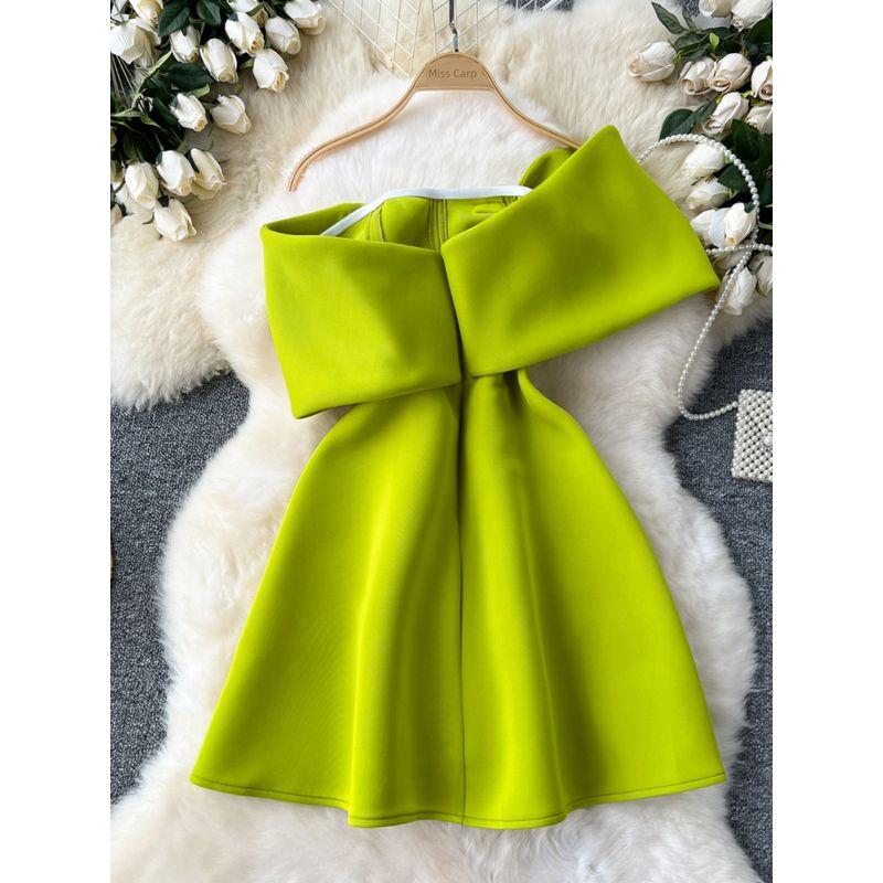 Fashion Summer Dress for Ladies Elegant Dress Women Sexy Tube Top off-the-Shoulder Bow Waist-Tight Slimming A- line Skirt Dress