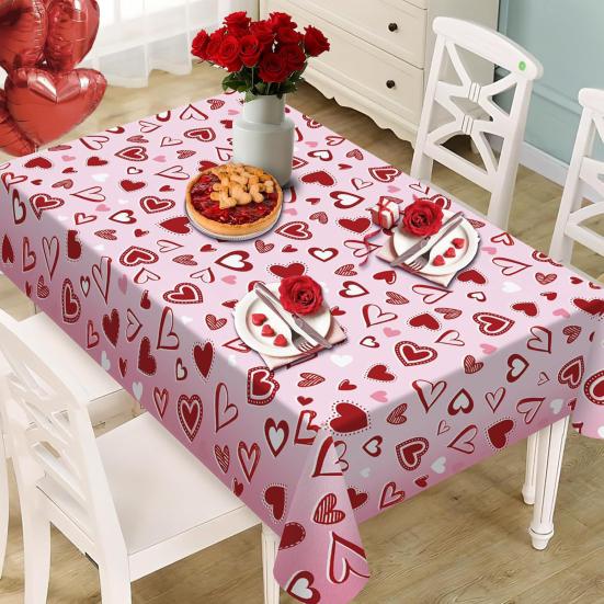 Yousheng Valentine's Day Tablecloth Love Heart Tablecloth Rectangular Square Romantic Table Cover for Anniversary Wedding Party Dining Table