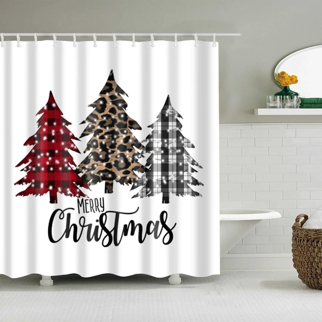 Christmas Bath Curtains Home Decor Winter Snowflake Snowman Santa Claus Waterproof Shower Curtain Bathroom Curtains