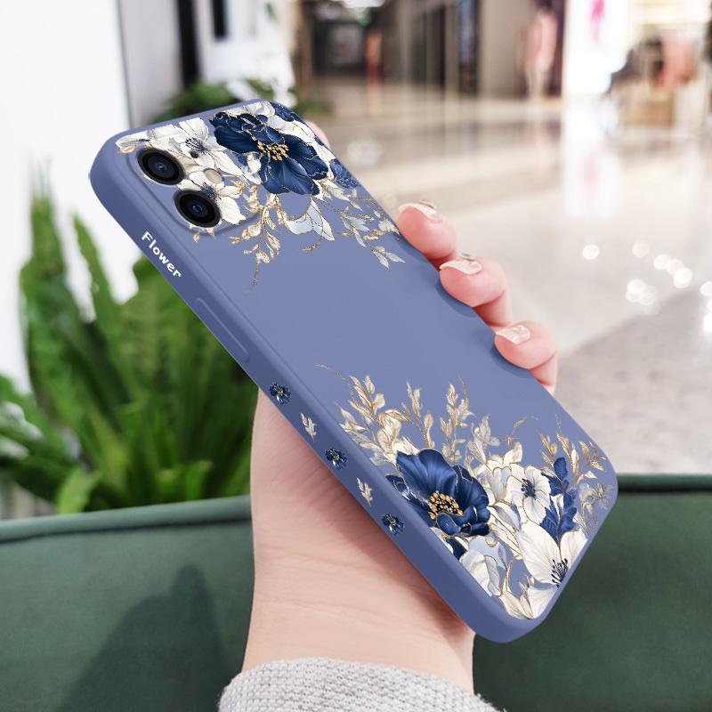 

Brilliant Peony Phone Case For iPhone 12 11 X XR XS 8 7 SE2 Plus Pro Max Mini Silicone Cover iPhone X светло-синий