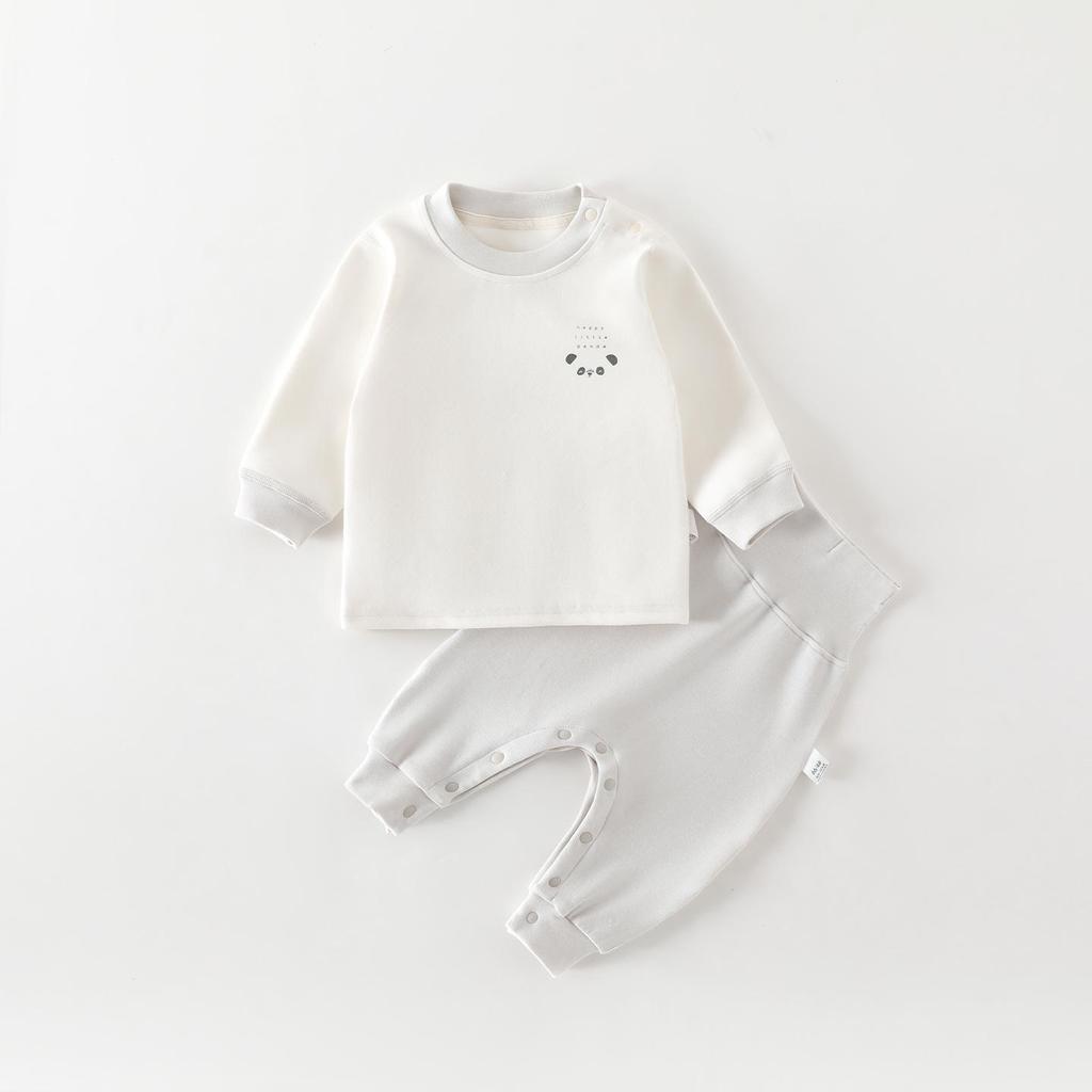 Autumn Long Sleeve Baby Pajamas with High Waist Belly Protection - Pure Cotton