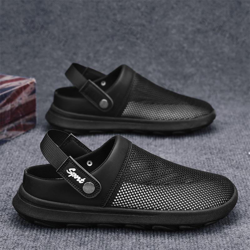 Fashion Men's Half Slippers 2025 Summer New Breathable Mesh Hollow Fashion Sandals Lightweight Comfortable Non Slip Outdoor Casual Flats