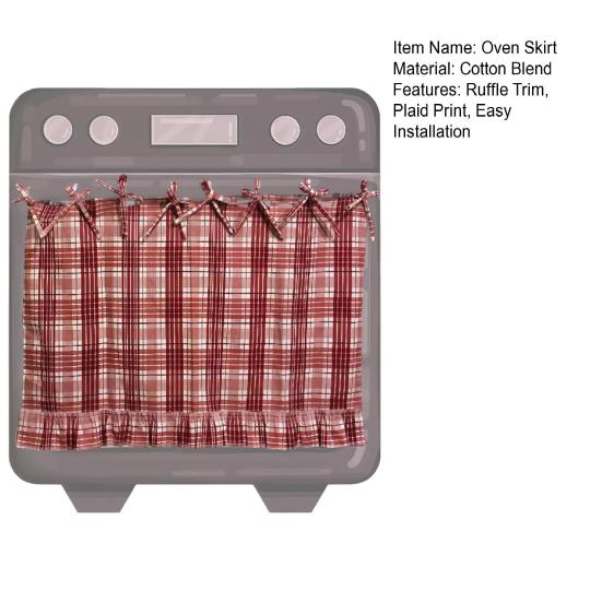 Fustă pentru cuptor cu imprimeu carouri și volane, cusută manual, stil rustic, capac pentru cuptor, instalare ușoară, Cortină ascundere cuptor, Decor bucătărie