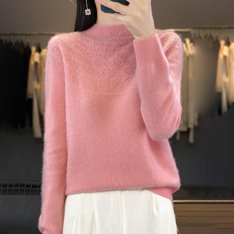 Cross-Border Autumn/Winter Women's Slim Fit Trendy Semi-High Neck Soft Knit Sweater.