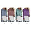 Damen T-Shirt Langarm Rundhals Kontrastfarbe Baumwoll-Top