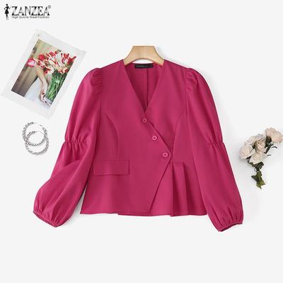 Women Casual V-Neck Loose Long Sleeve Solid Blouse