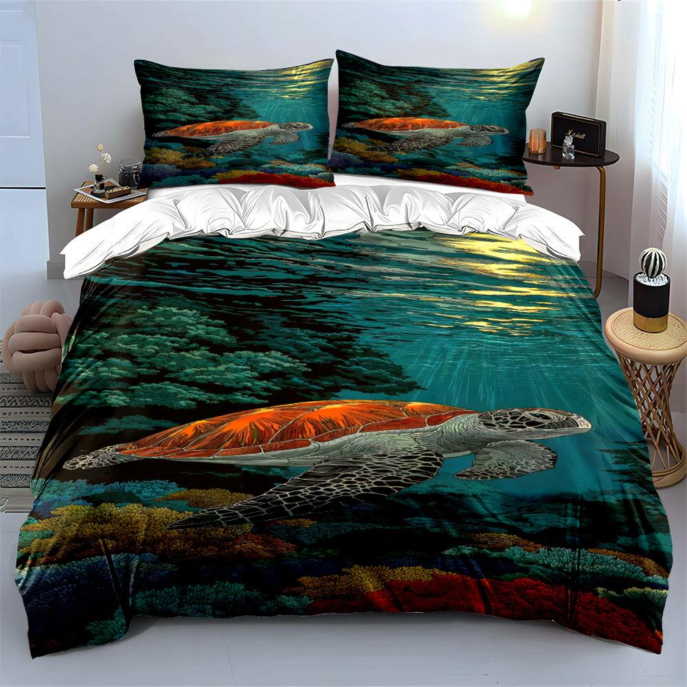 Sea Turtle and Coral. Bedding Sets Duvet Cover Sets Duvet Covers Pillowcases(1 * Duvet Cover 2 * Pillowcases, Without Duvet Insert)