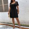 Summer Women's Short Sleeve High Waist Dress Lady Elegant Temperament Fashion Casual Party Dress Plus Size Slim Black A-line Skirt