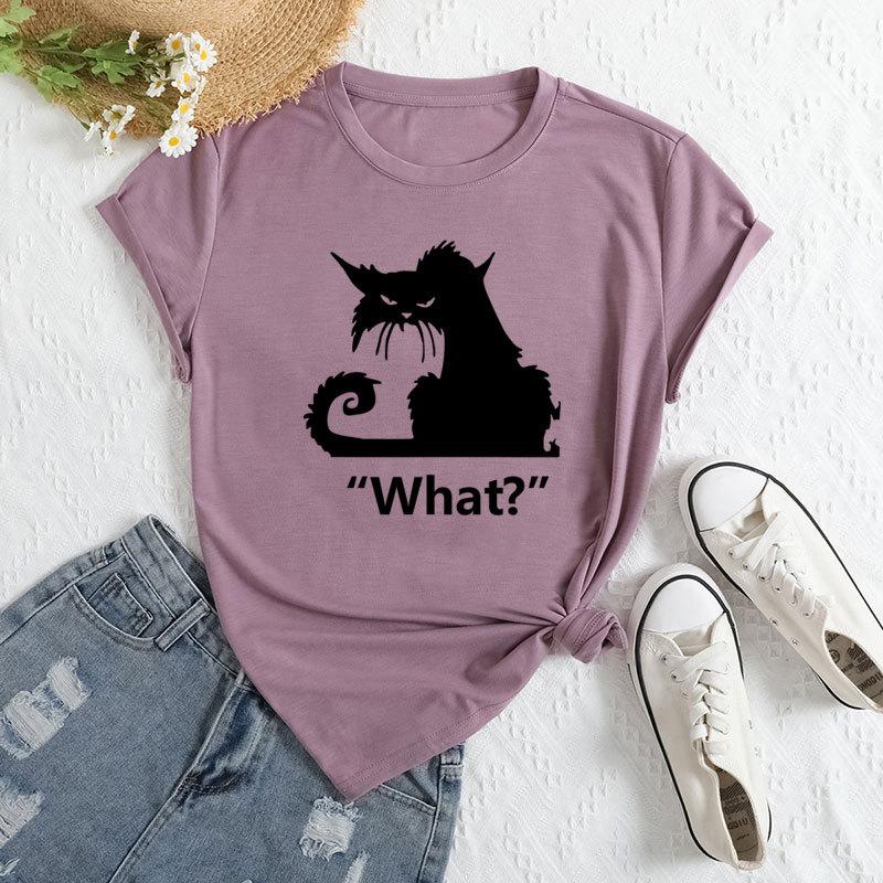Summer Women's Cat Print Round Neck Loose Casual Pure Cotton Short Sleeved T-shirts Women's