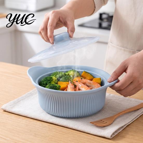 Silicone Food Steamer for Microwave Steamer, Double Layer Food-Grade Bowl with Lid & Divider, Heat Resistant Divided Pot Healthy Fat Reduction Cooking
