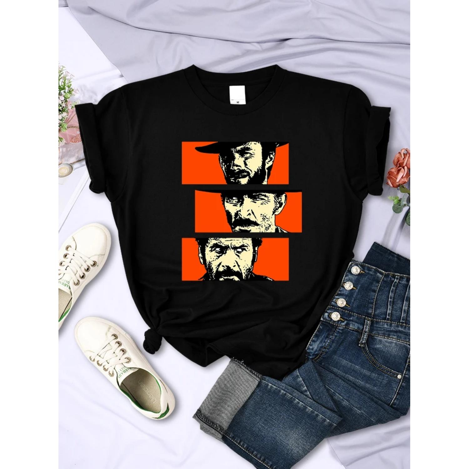 Old People Faces Look Women Tee Clothing Breathable O-Neck T-Shirts Creativity All-math Short Sleeve Street Casual Womans Tops S чёрный