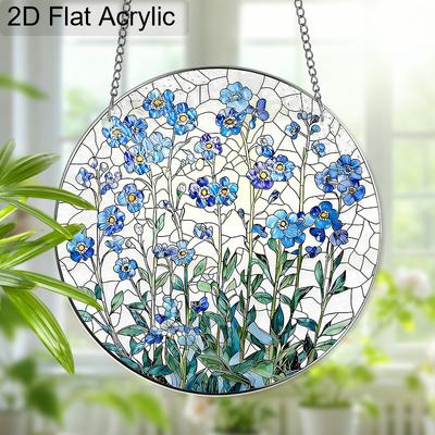 Acryl Vergißmeinnicht Blume Sonnenfänger Glasmalerei-Effekt Fensterhänge-Ornament Blumenliebhaber Geschenke