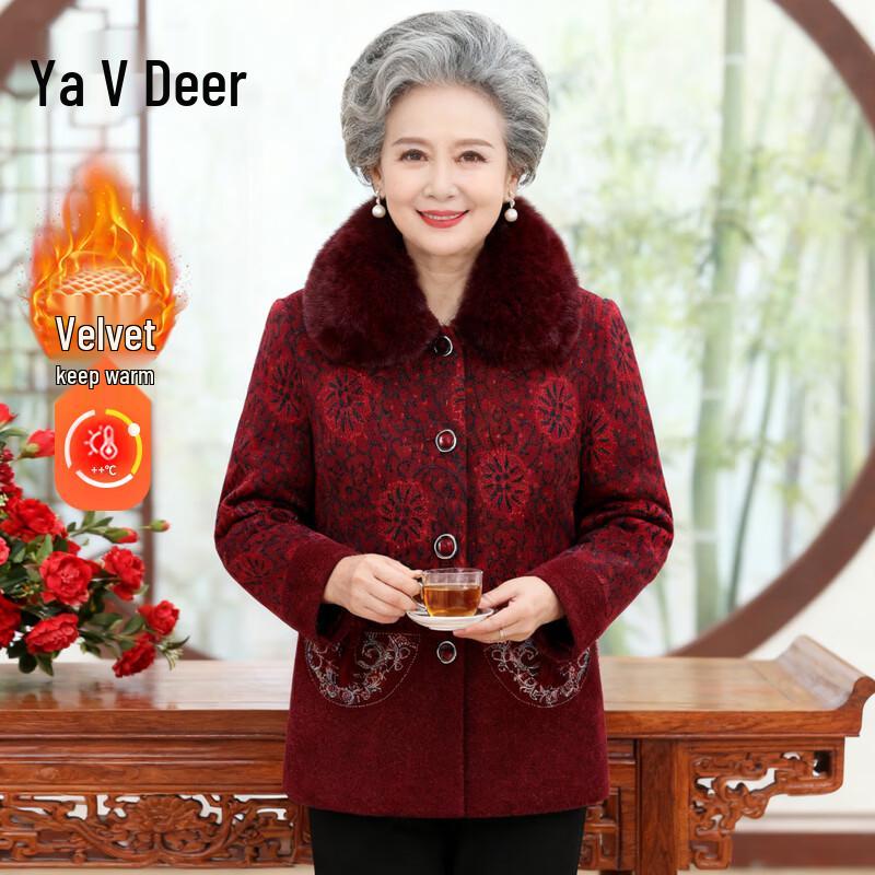 Yalu Women s Plush Lined Wool Blend Mid-Length Coat with Faux Fur Collar 4XL