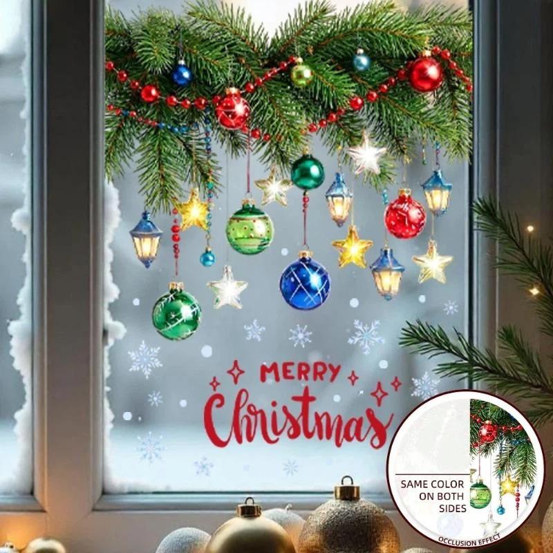 Cute Christmas Window Stickers Same Color Both Sides Self Adhesive Decals for Shopping Mall Home Shop Xmas Window Decor