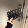 Genuine Lamb Leather Mini Square Crossbody Bag With Gold Ball Chain Rhombus Quilted Design Women