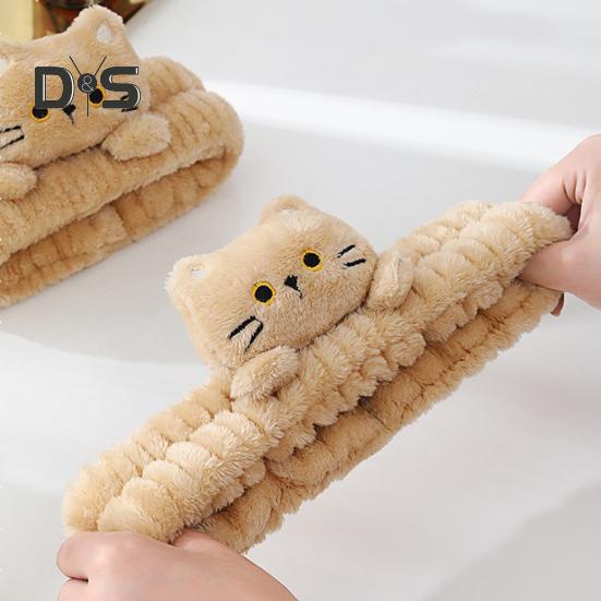 1/3Pcs Cartoon Cat Decor Headbands Coral Fleece Elastic Makeup Face Wash Hair Band Women Spa Headband