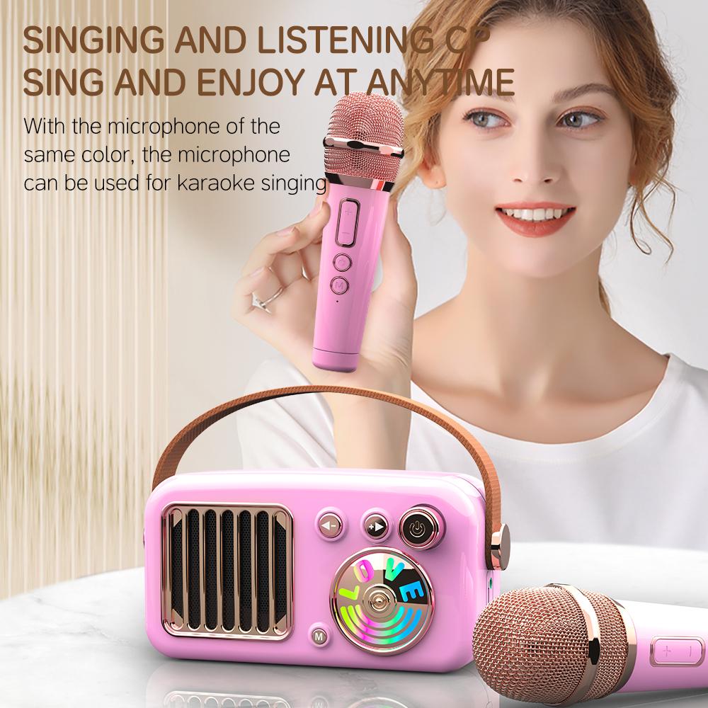 CYBORIS T4 Portable Retro Children Karaoke Speaker 15W Home Entertainment Bluetooth-compatible Speaker with 2 Microphones