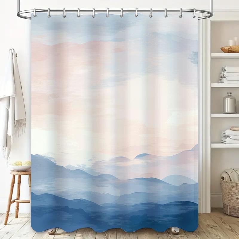 Modern Home Decor Shower Curtain SetSoft Gradient Floral Design in Blue and Pink Water Resistant Fabric 72 x 72 Inches for Bathr