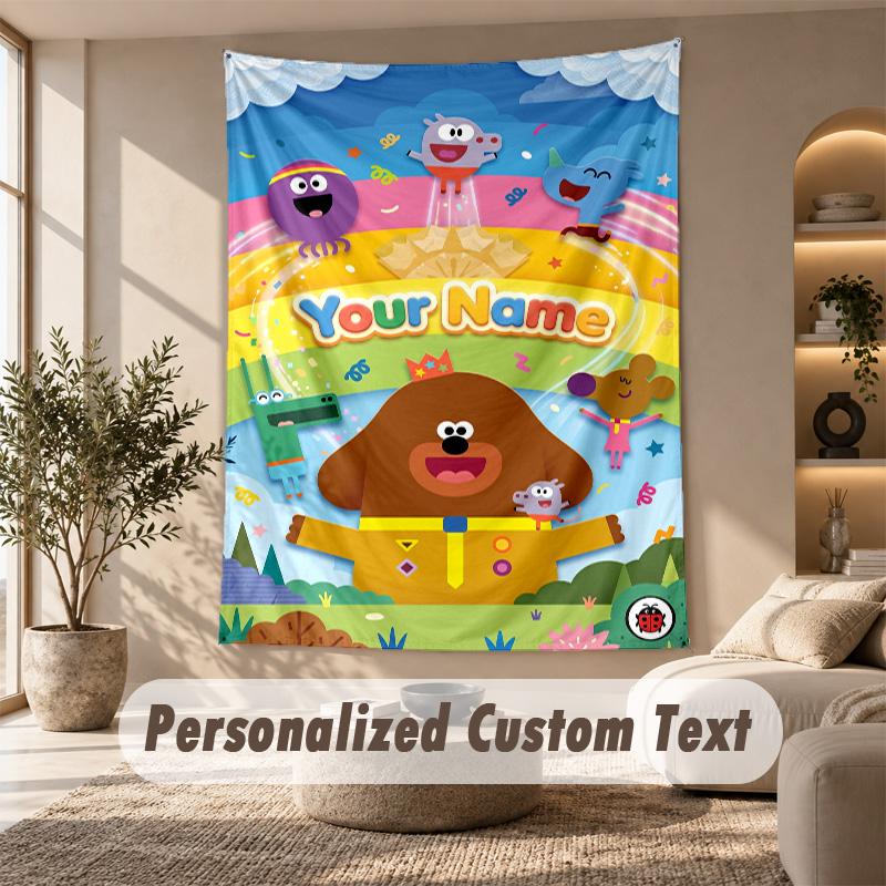 Hey Duggee Tapestry, Personalized Custom Text, Wall Hanging Tapestry For Living Room Home Wall Decor