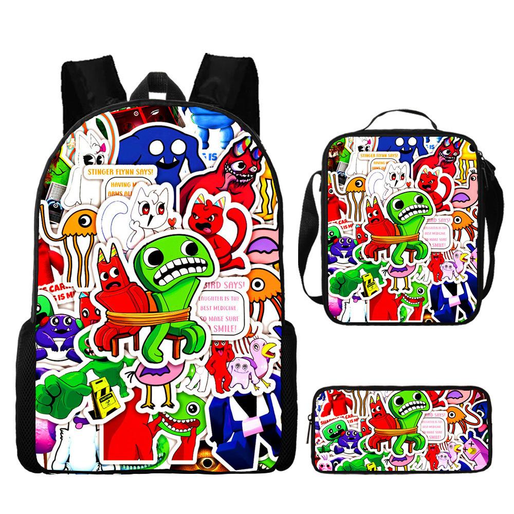 Rainbow Friends Backpack Set of 3, Kids School Bookbag, Elementary Student Daypack, Lightweight Durable Cartoon Gift