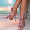 Sommer Sexy Schlangenform Knöchelriemen Strass Schleife Pink Stiletto High Heel Damen Sandalen Bankett Hochzeitsschuhe