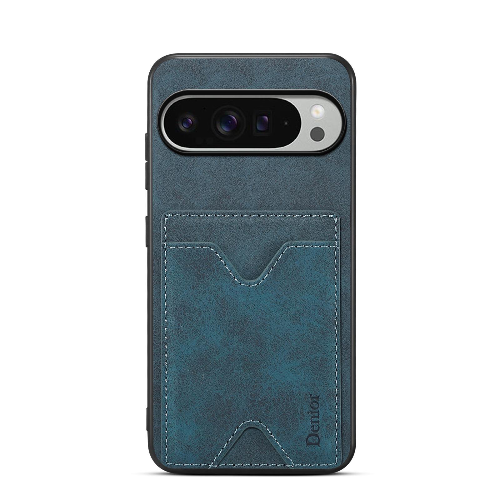 

Frosted Leather Phone Case for Google Pixel 10 Pro XL Pixel9 9A 8 8A 7 7A 6 6A Card Slot Invisible Bracket Slim Protective Cover Pixel10ProXL синий