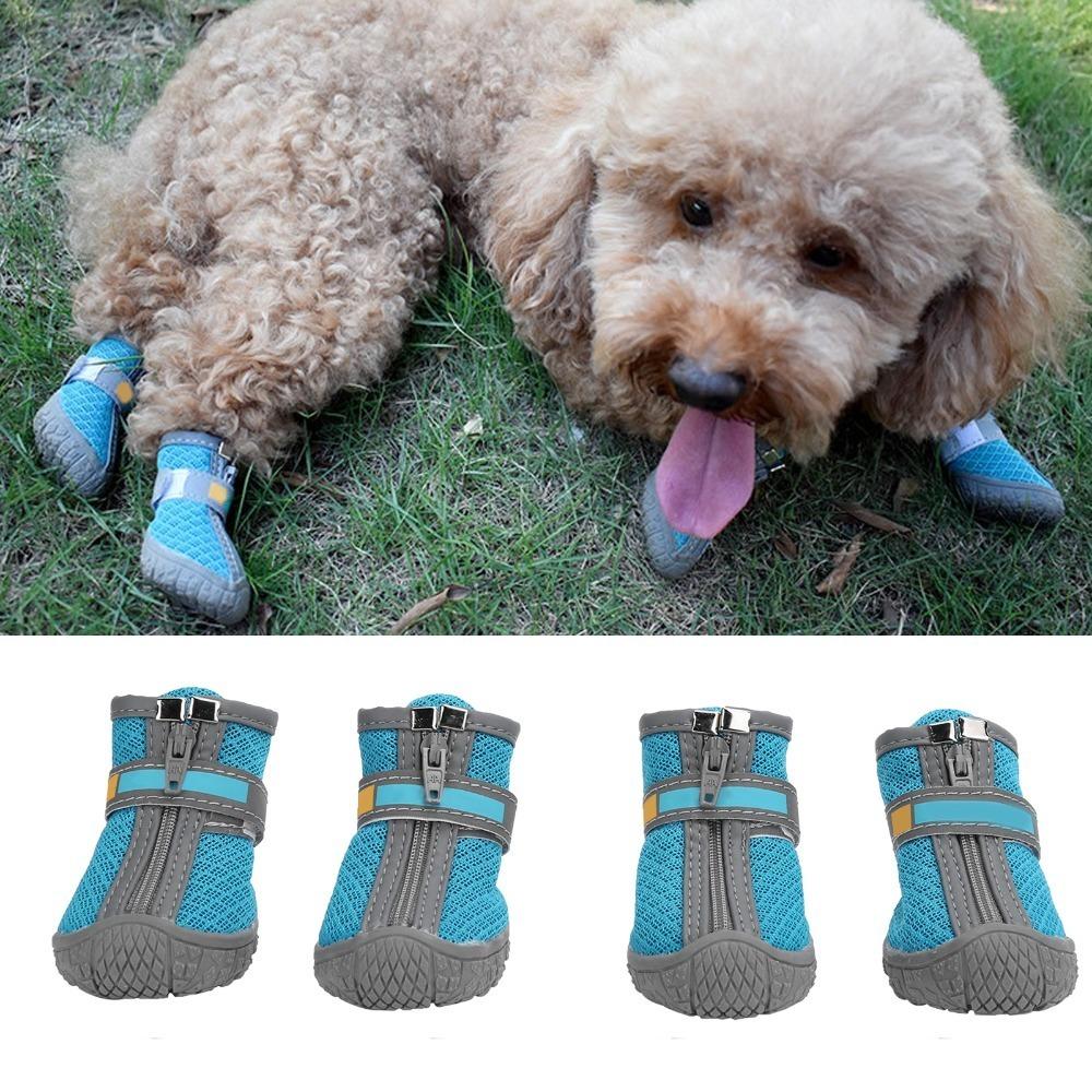 4pcs Non Slip Sole Dog Shoes Lake Blue Pet Paw Covers Lightweight Puppy Shoes  Paw Protection