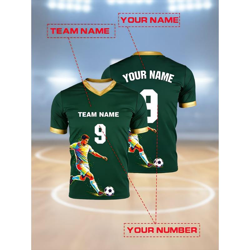 Soccer Jersey For Men's T-shirts V Neck Short Sleeve Sports Uniform Tops