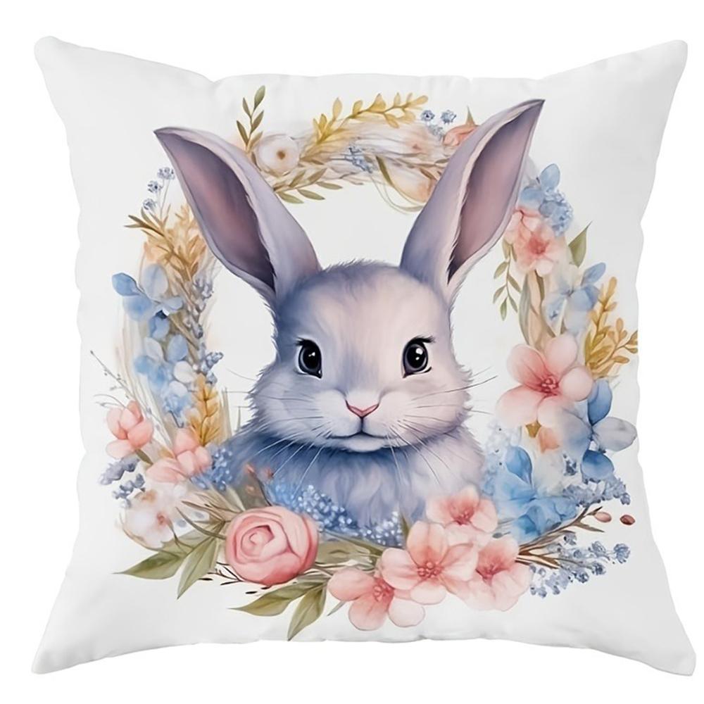 Short plush material pillowcaseHappy Easter decoration pillow cover Rabbit cross garland printing sofa cushion cover suitable fo