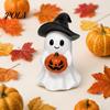 Whimsical Halloween Statue Ghost Figurine, Cute Resin Holding Pumpkin Small Party Prop for Desk Tabletop Indoor Home Decor Warm Glow Atmosphere Lamp